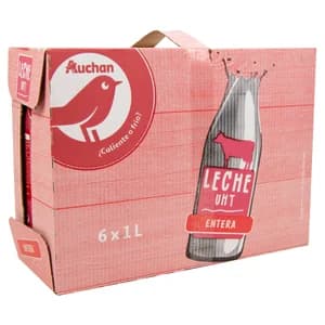AUCHAN Leche entera de vaca 6 x 1 l. Producto Alcampo