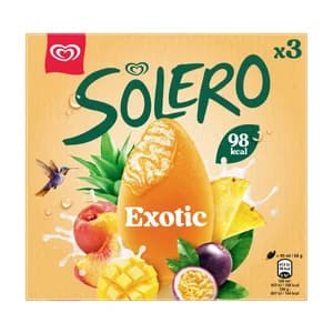 SOLERO Helado de vainilla cubierto de sorbete de frutas exóticas 3 x 90 ml.