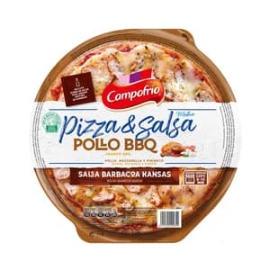 CAMPOFRÍO Pizza & salsa Pizza de pollo, mozzatella y pimiento con salsa barbacoa kansas 400 g.