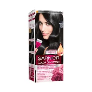 GARNIER Coloración permanente e intensa reutilizable con bol y pincel, tono 1.0 Ultra negro GARNIER Color sensation.