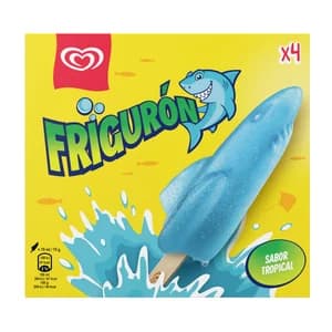FRIGURÓN de Frigo Polo de agua sabor piña y pera con forma de tiburón 4 x 70 ml.