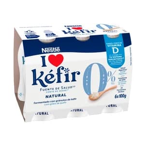 NESTLÉ Kefir líquido natural desnatado (0% materia grasa), elaborado con fermentos lácteos y levaduras de 6 x 100 g.