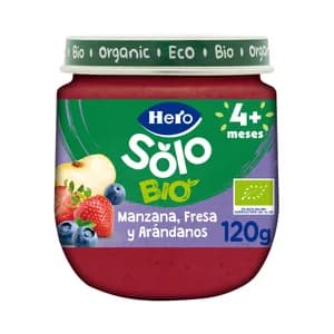 HERO Solo bio Tarrito de frutas (manzana, fresa y arándanos) ecológicas, a partir de 4 meses 120 g.