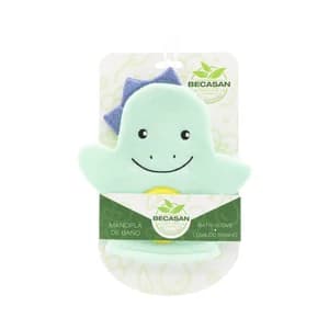 BECASAN NATURE Guante (manopla) de baño infantil con forma de dinosaurio.