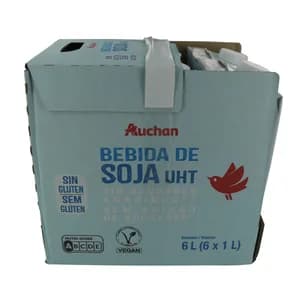 AUCHAN Bebida de soja sin azúcares añadidos ni gluten 6 x 1 l. Producto Alcampo