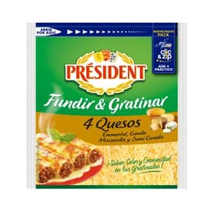 PRÉSIDENT Queso rallado mezcla (Emmental, cheddar, mozzarella y semi curado) PRÉSIDENT 150 g.
