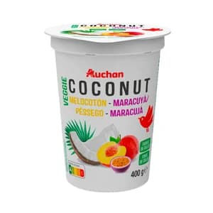 AUCHAN Producto vegetal de coco con melocoton y maracuya Producto Alcampo 400 g.