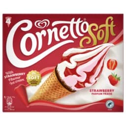 CORTETTO Soft de Frigo Cono de helado de nata y fresa, con chocolate y salsa de fresa 4 x 140 ml.