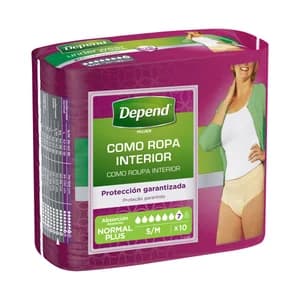 DEPEND Pañal de incontinencia para mujer, talla s/m con absorción plus DEPEND WOMEN 10 uds
