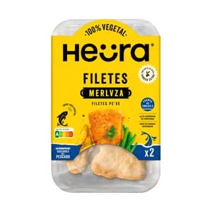 HEÜRA Filetes vegetales estilo merluza rebozada, a base de proteína de soja 160 g.