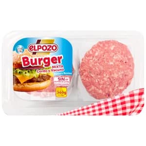 Bandeja con burger meat mixta (cerdo y vacuno) elaboradas sin gluten y sin lactosa EL POZO 4 x 90 g.