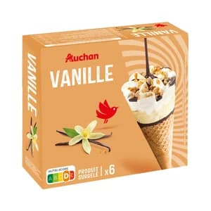 AUCHAN Conos de helado de vainilla con salsa de chocolate 6 x 120 ml. Producto Alcampo