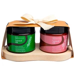 IDC INSTITUTE Natural oil Bandeja con exfoliante corporal y loción corporal 2 x 200 ml.