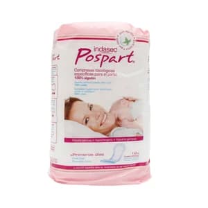 INDASEC Compresas hipoalergénicas de algodón 100%, específicas para el parto INDASEC Pospart 12 uds.