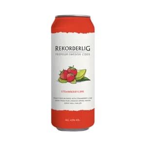 REKORDERLIG Cider de pera con un toque de fresa y lima lata 50 cl.