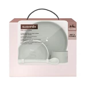 SUAVINEX Selection Vajilla infantil de silicona (suave y flexible) para bebés de + 4 meses.