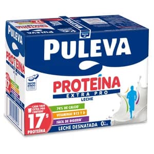 PULEVA Proteína extra pro Leche de vaca desnatada, sin lactosa, con un alto contenido en proteínas 6 x 1 l.