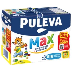 PULEVA Max crecimiento + desarrollo Bebida láctea infantil, enriquecida con calcio, hierro y 12 vitaminas 6 x 1 l.