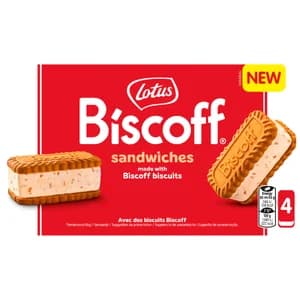 LOTUS Biscoff Sandwich de galleta caramelizada con helado de galleta y trocitos de galleta caramelizada 4 x 80 ml.