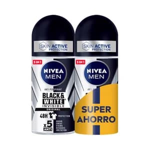 NIVEA Men black & white invisible original Desodorante roll on para hombre con protección anti manchas 2 x 50 ml.