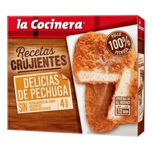 LA COCINERA Pechugas de pollo empanadas, prefritas y ultracongeladas Recetas crujientes 330 g.