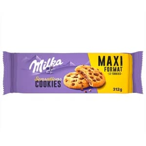 MILKA Sensations galleta con Pepitas de Chocolate y Relleno de Chocolate con Leche de los Alpes paquete 300 g.