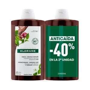 KLORANE Champú anticaída, fortificante y estimulante con quinina y cafeina 2 x 400 ml.