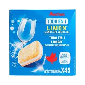 PRODUCTO ALCAMPO Detergente para lavavajilas, todo en 1, limón PRODUCTO ALCAMPO 45 uds. x 16 g.