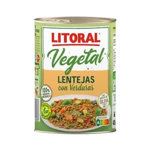 LITORAL Lentejas con verduras lata de 430 g.