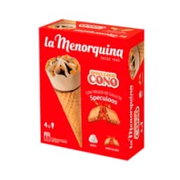 LA MENORQUINA Cono de helado de nata con trozos de galleta speculoos 4 x 120 ml.