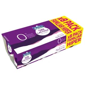 KAIKU Yogur natural sin lactosa, sin azúcares añadidos y con 0% materia grasa 0% 8 x 125 g.