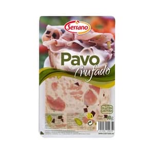 SERRANO Fiambre de pavo y cerdo cocido, con pistachos y sabor trufa, cortado en lonchas SERRANO 90 g.