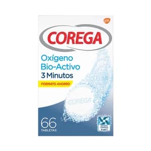 COREGA Pastillas limpiadoras de prótesis totales o parciales, con oxigeno activo COREGA 66 uds.