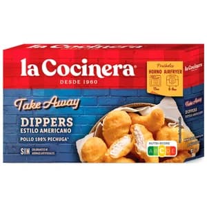 LA COCINERA Take away Porciones de pechuga picada de pollo, marinadas y empanadas, estilo americano 220 g.