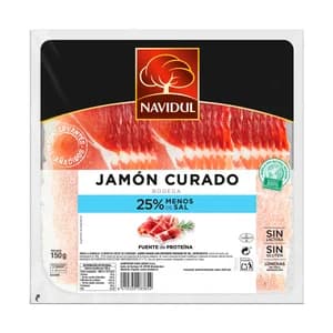 NAVIDUL Jamón curado con un 25% menos de sal, cortado en lonchas NAVIDUL 150 g.