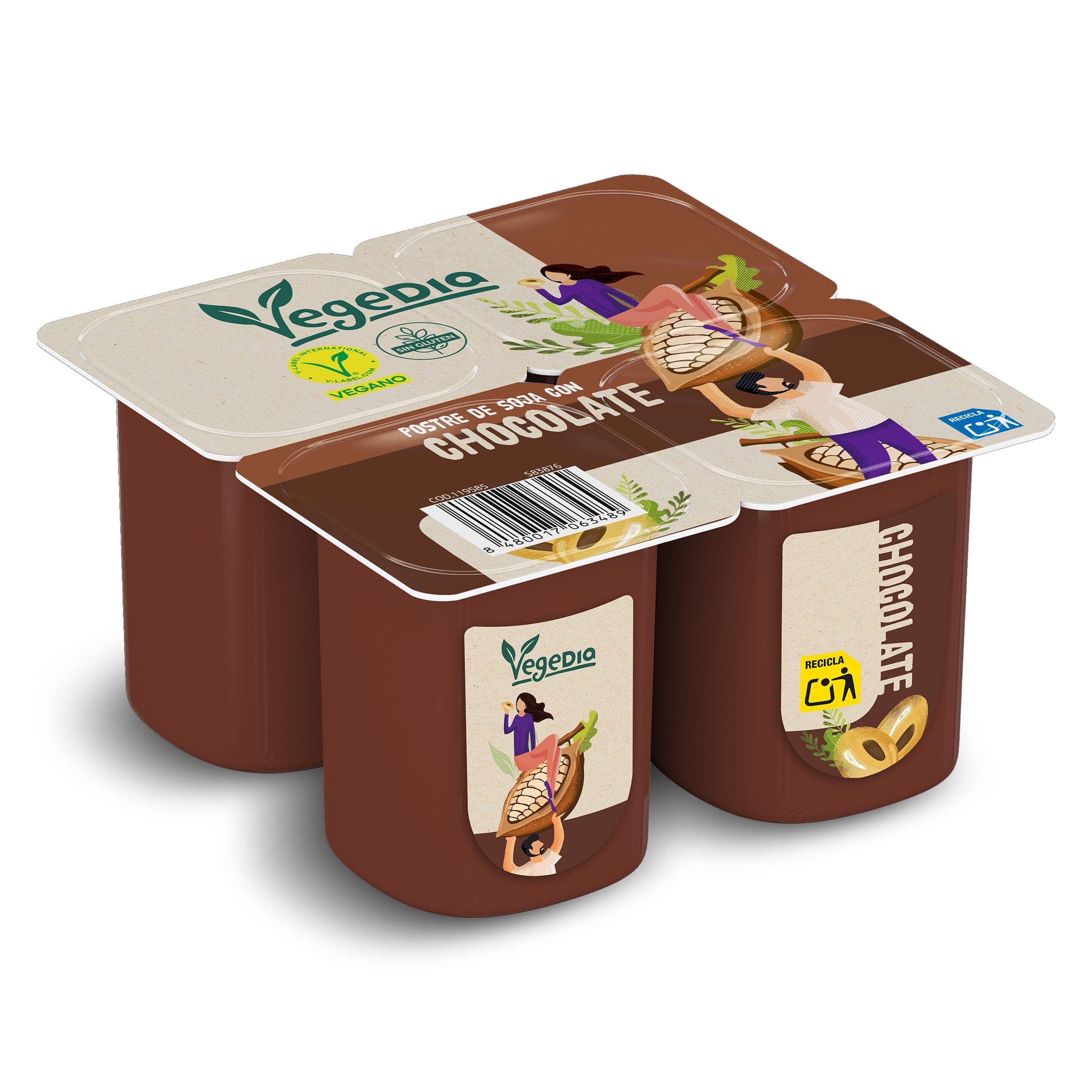 Postre vegetal de soja con chocolate Dia Vegedia pack 4 x 100 g