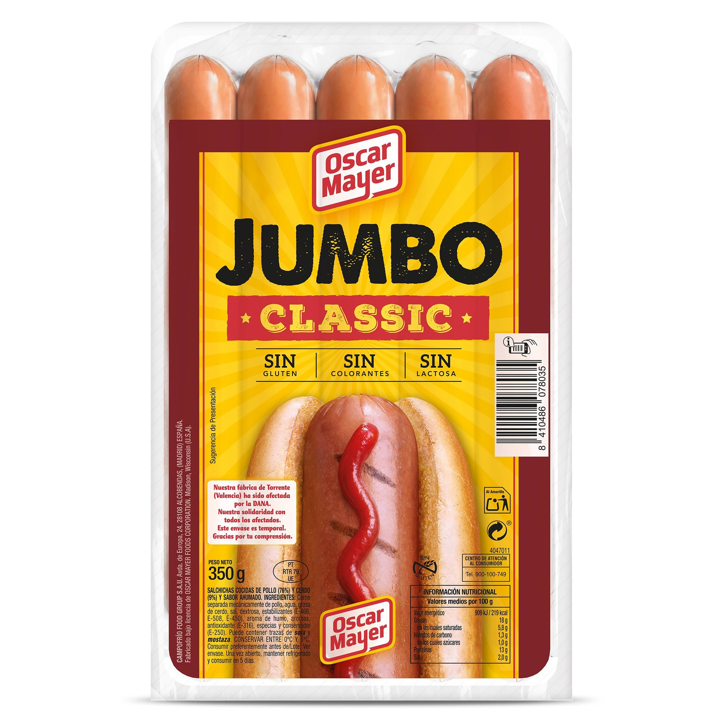 Salchichas cocidas jumbo classic Oscar Mayer 350 g