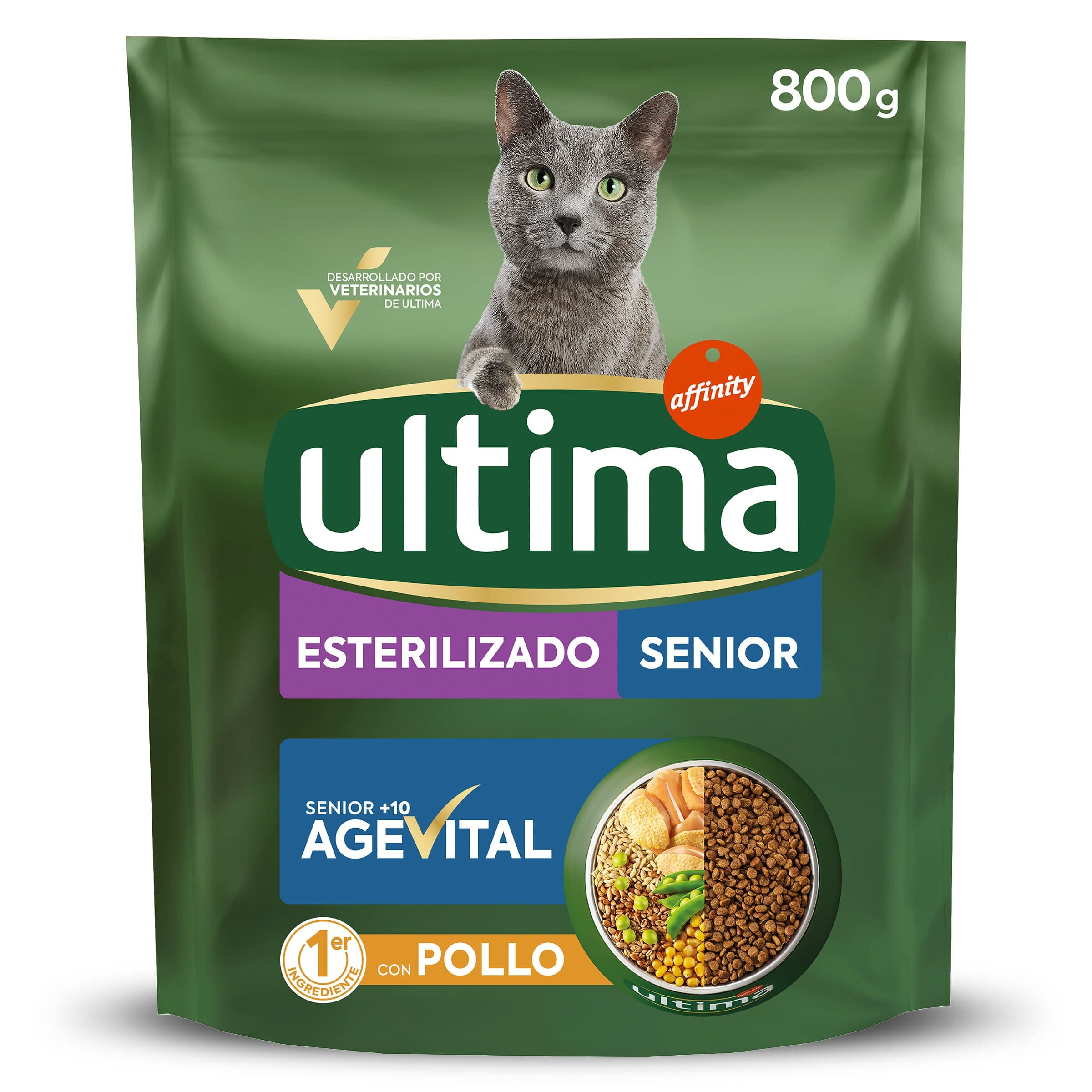 Alimento para gatos senior esterilizados Ultima bolsa 800 g