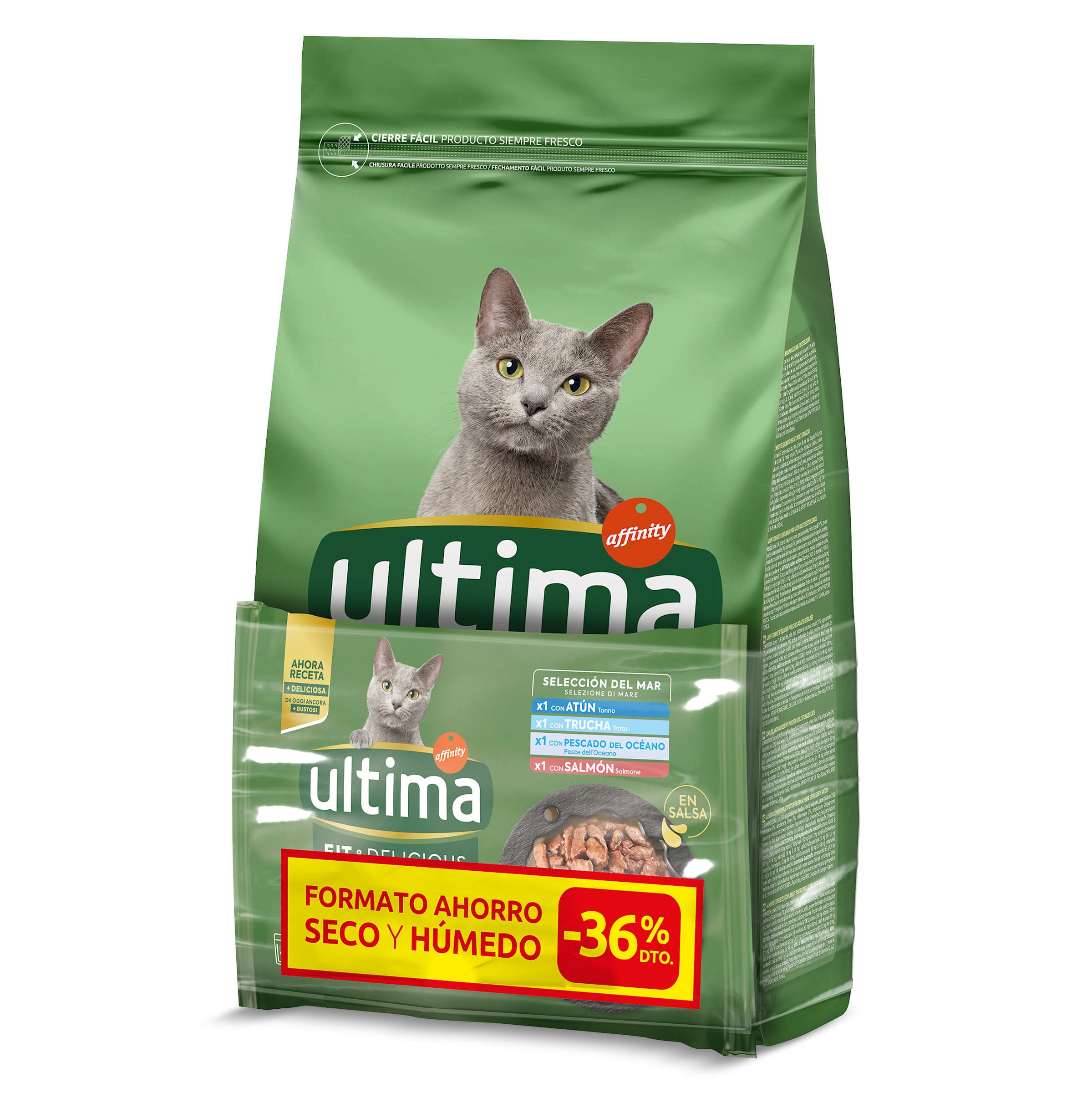 Alimento para gatos esterilizados con salmón Ultima bolsa 1.5 Kg