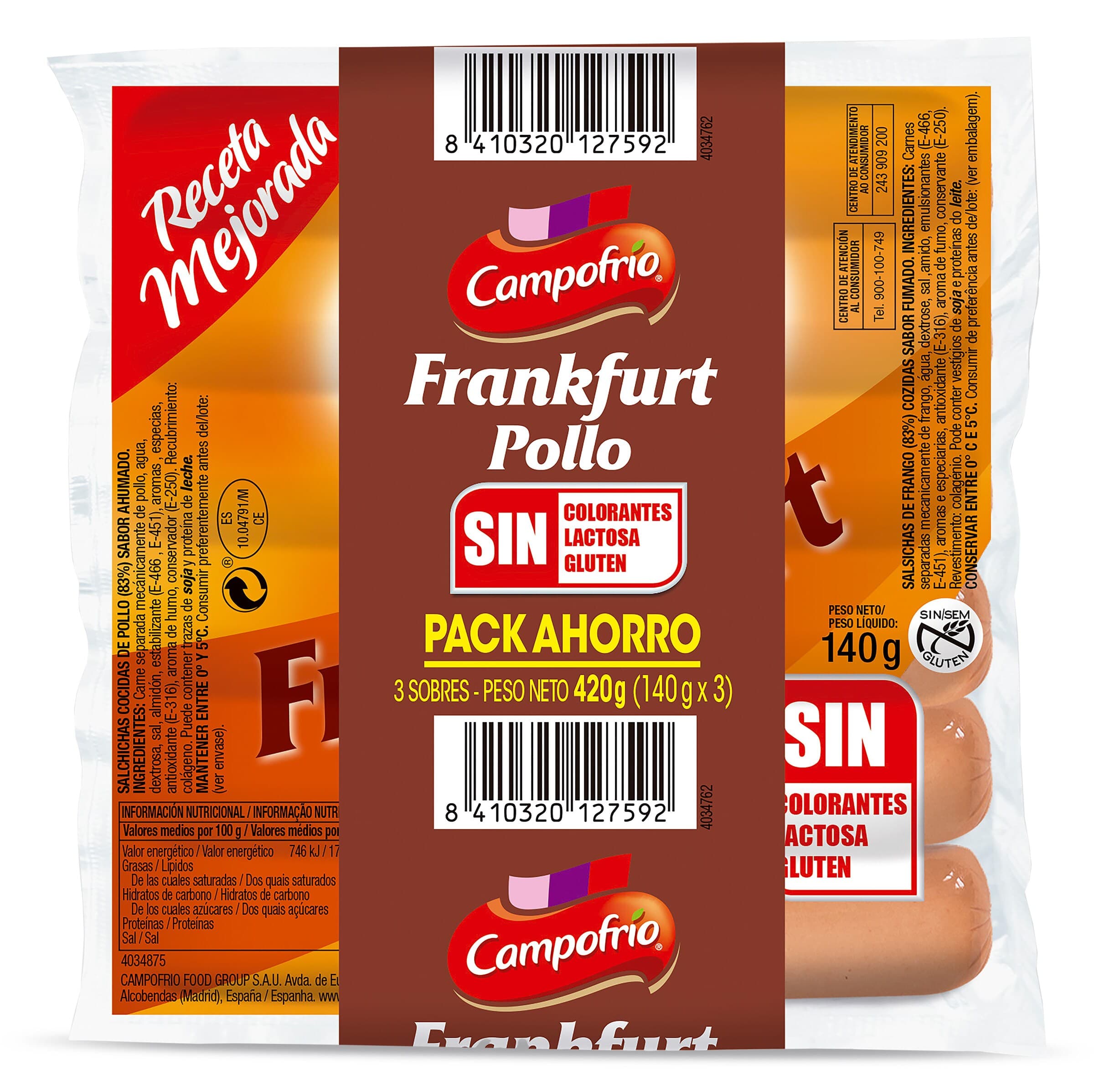Salchichas cocidas Frankfurt de pollo Campofrío 3 x 140 g