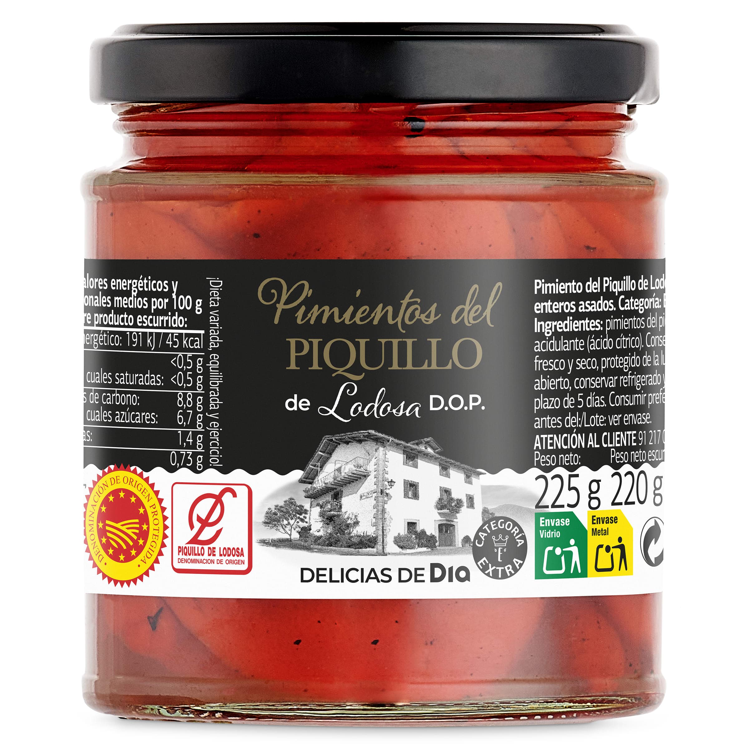 Pimientos de piquillo D.O.P. de Lodosa Delicias de Dia 220 g