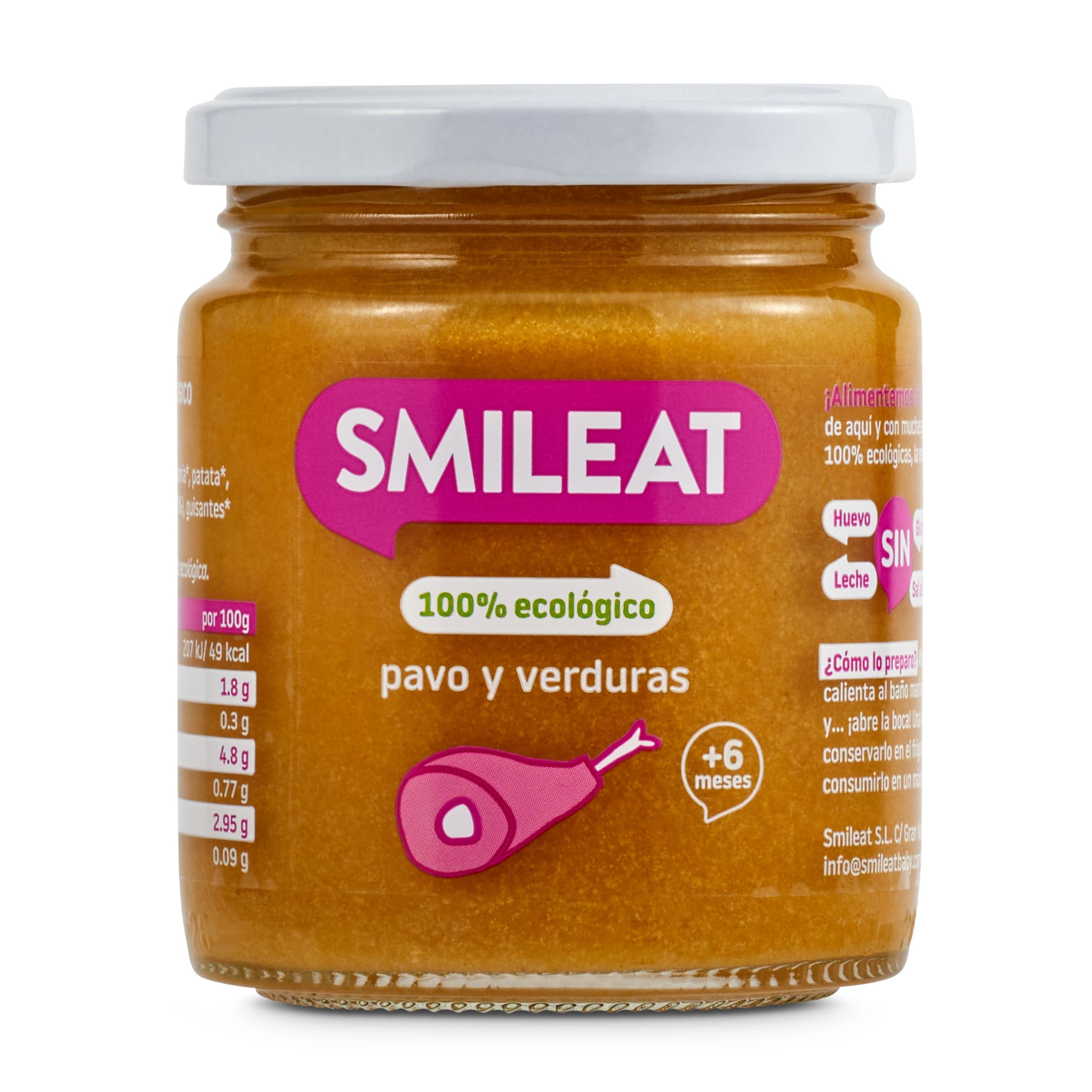 Puré de verduras y pavo 100% ecológico Smileat frasco 230 g
