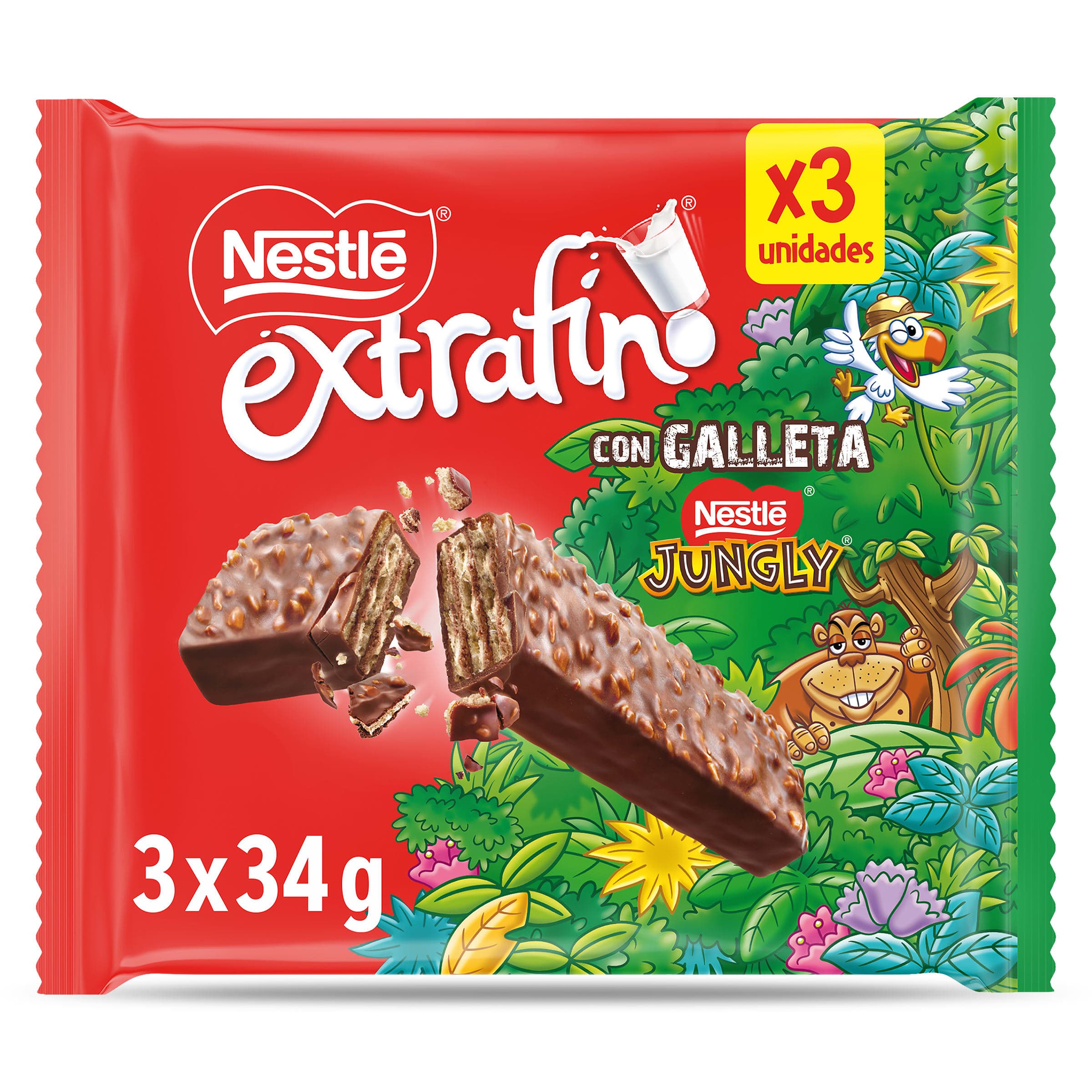 Barritas de chocolate y galleta Nestlé Jungly bolsa 102 g