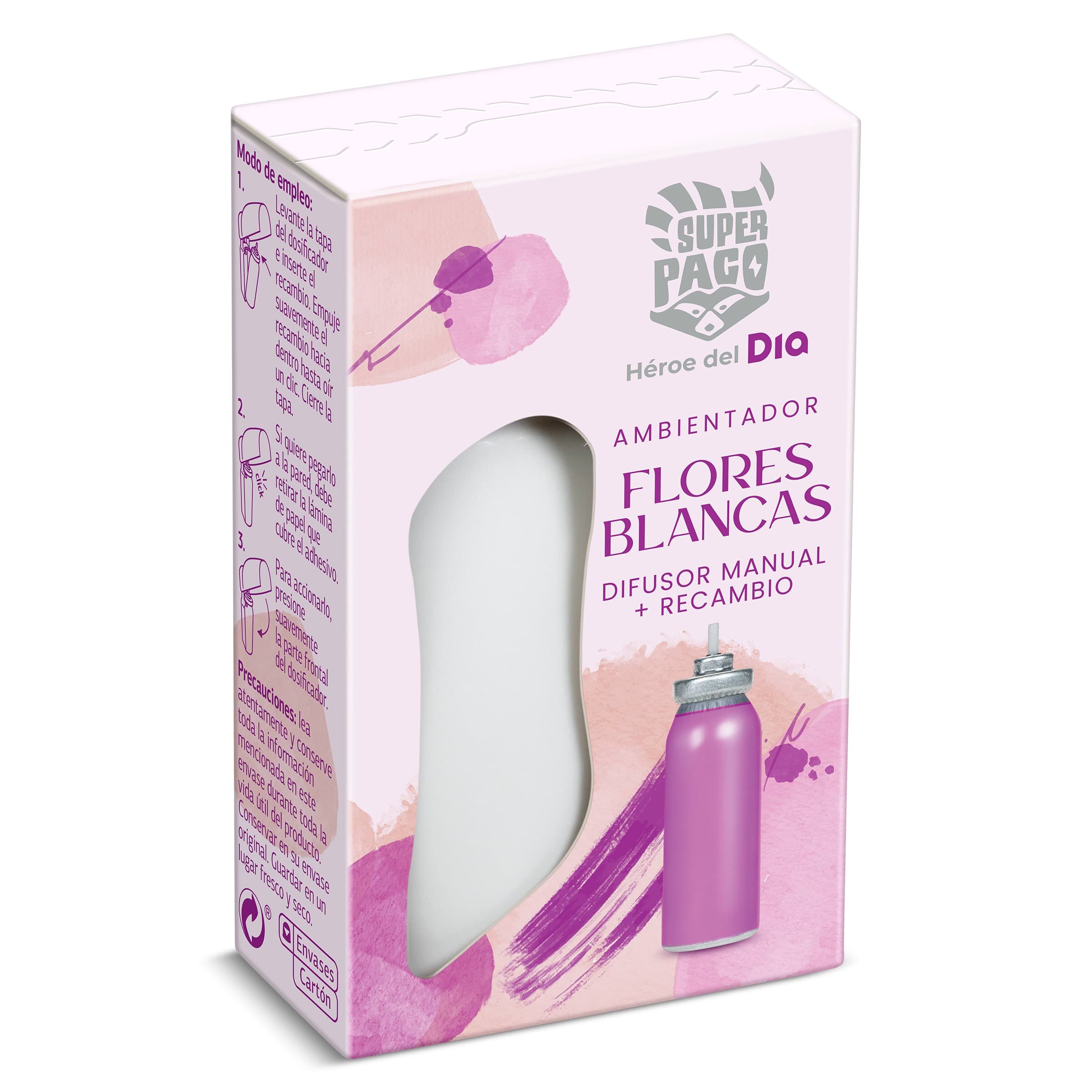 Difusor ambientador manual con recambio flores blancas Super Paco de Dia caja 1 unidad