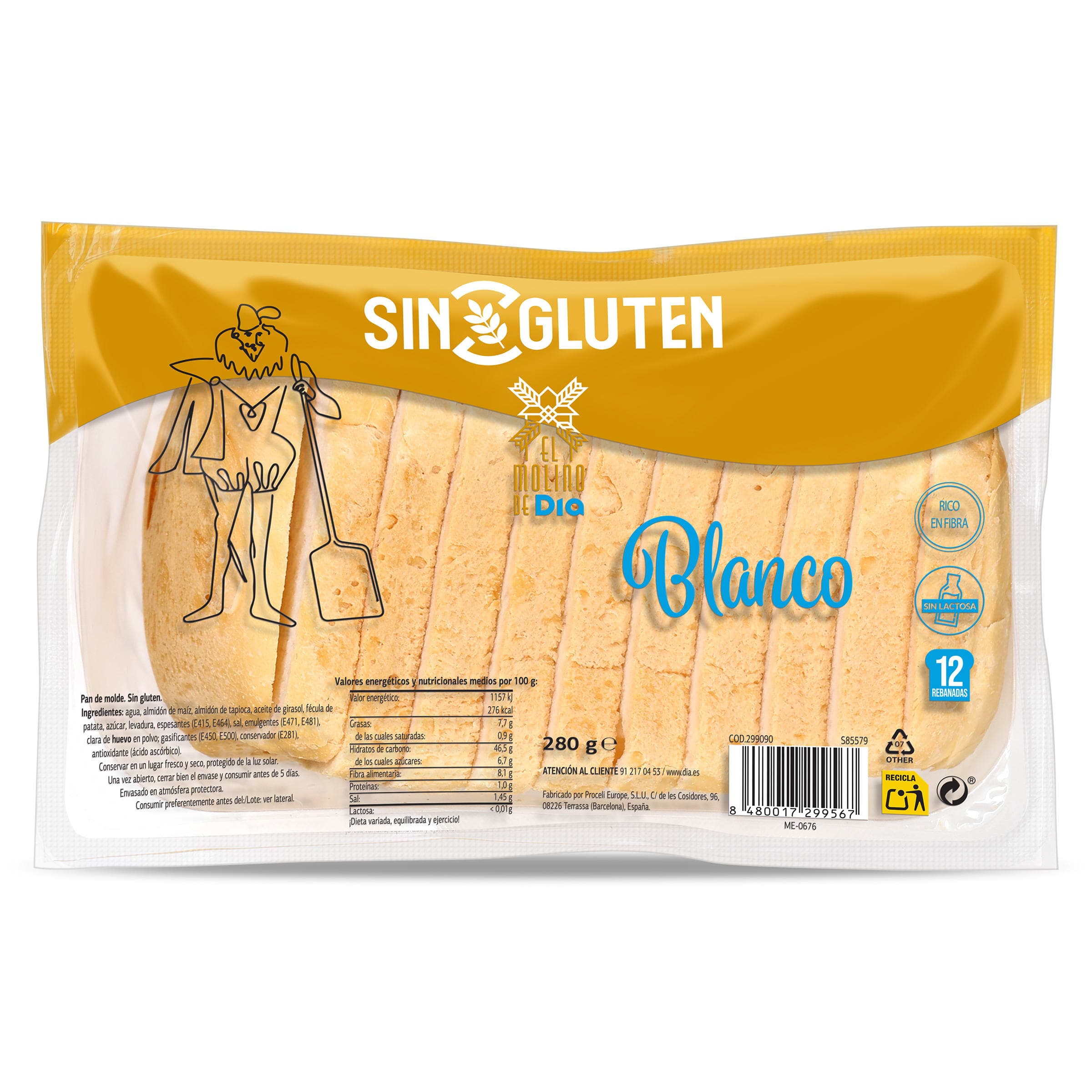 Pan de molde sin gluten El molino de Dia 280 g