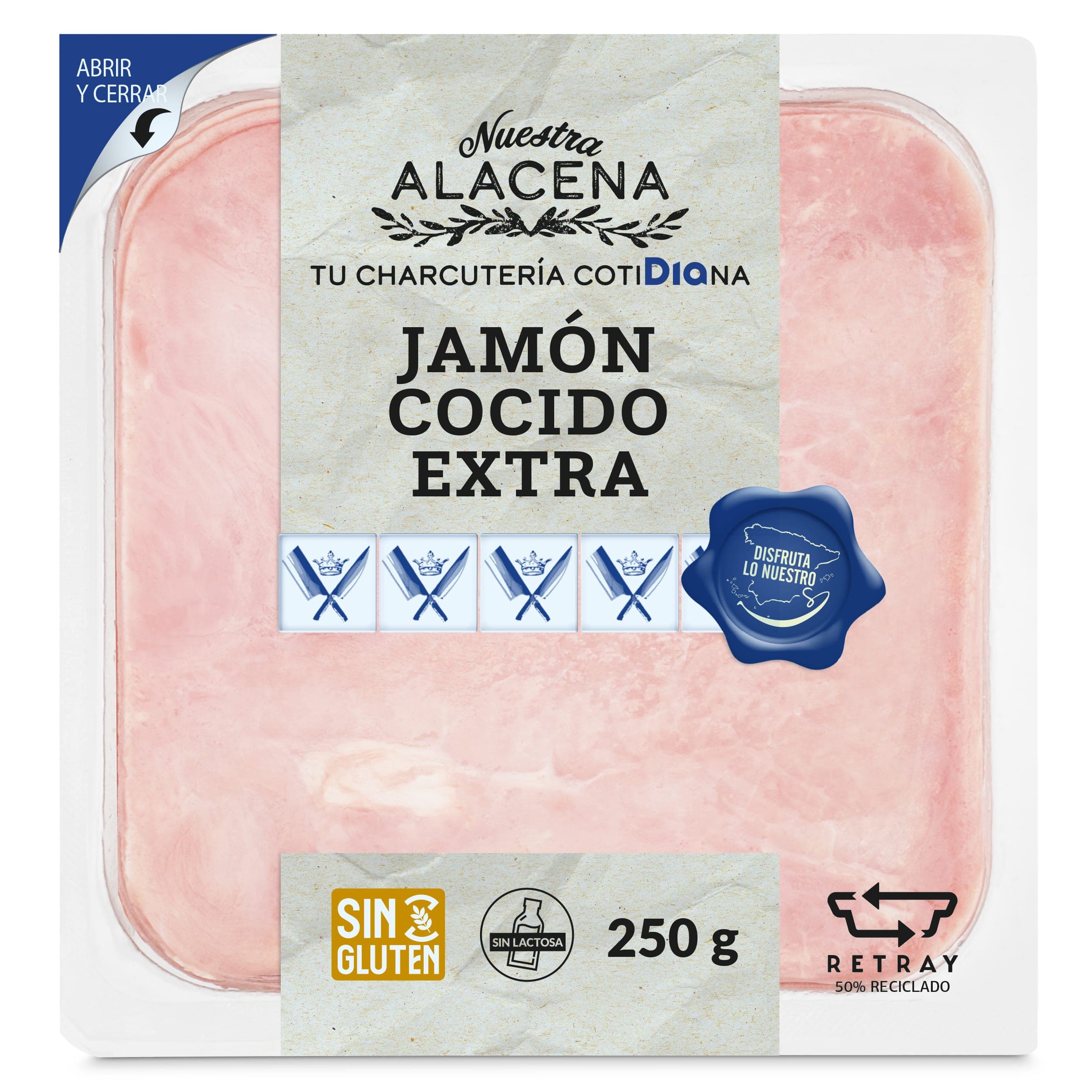 Jamón cocido extra Dia Nuestra Alacena 250 g