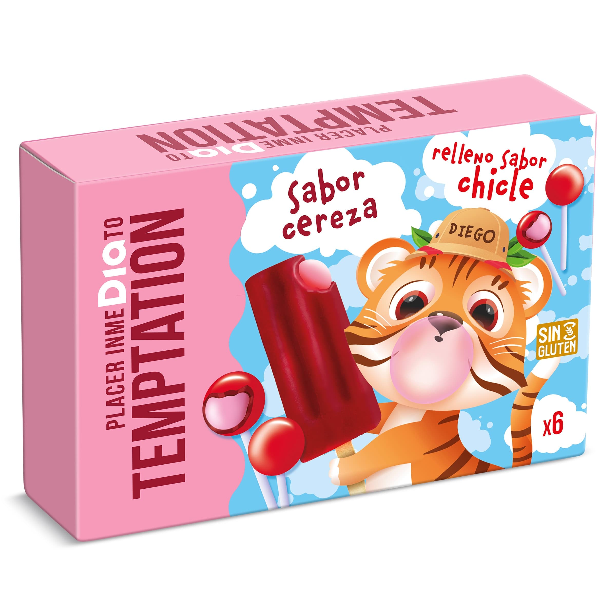 Helado sabor chicle y cereza Dia Temptation 6 x 50 g